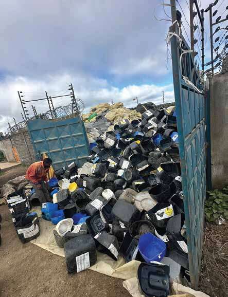 Recovered plastic containers ready for processing