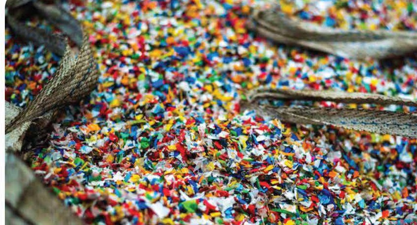 Shredded colourful plastic material ready for downstream use